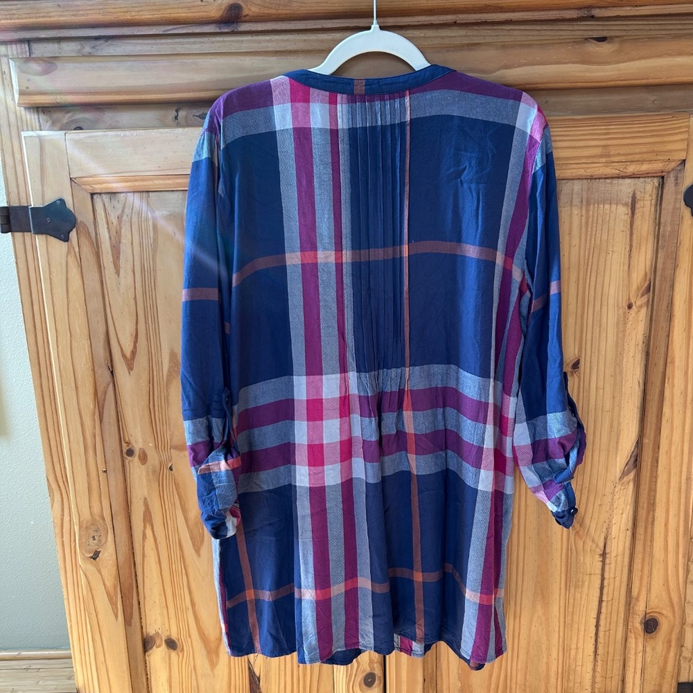 Tribal Tunic Top Plaid Long Sleeve Women's Size Large - Picture 4 of 7